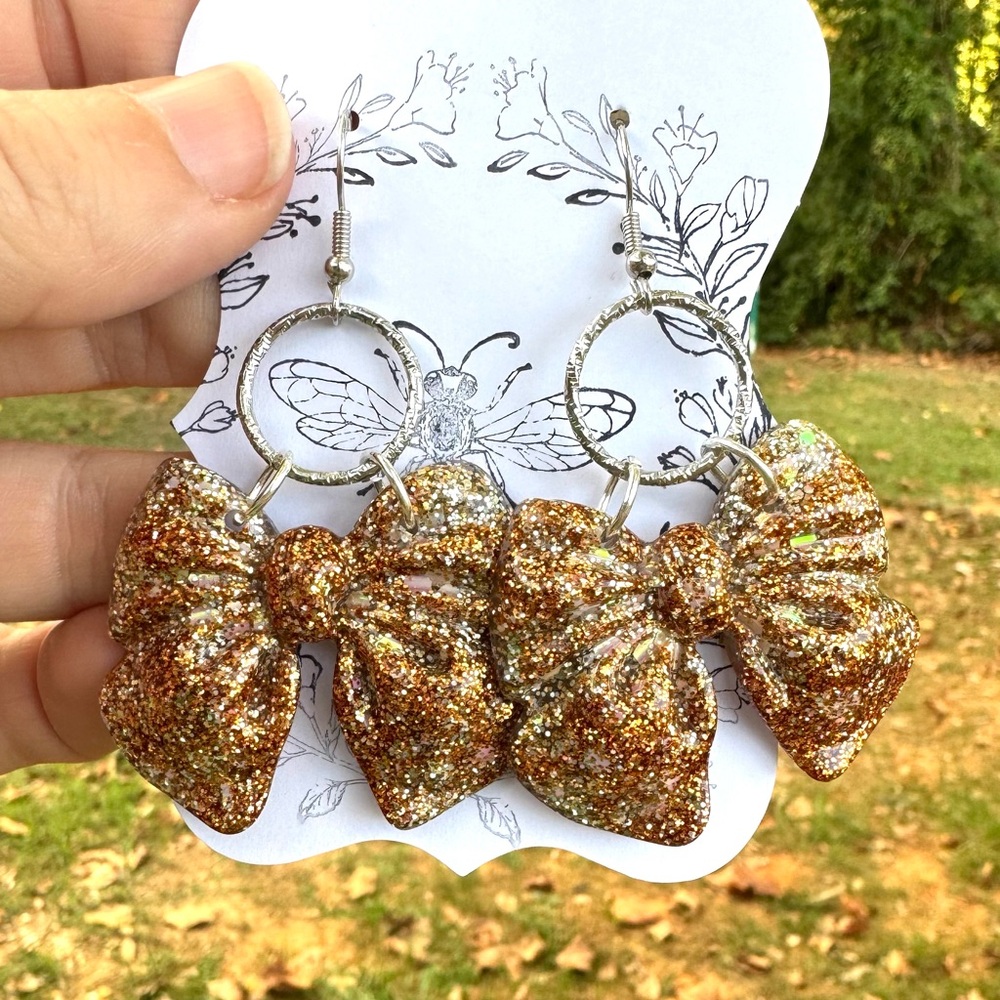 Gold Glitter Bow Earrings